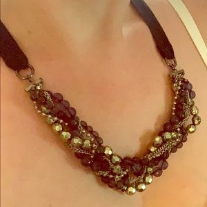 🦋 BR Blue Beaded Ribbon Necklace